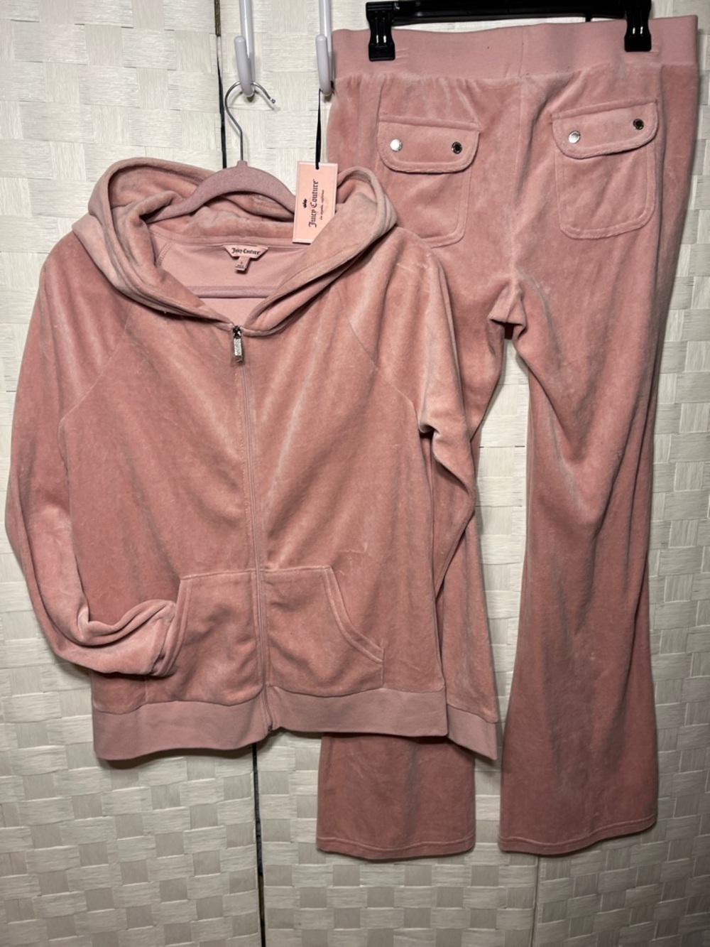Juicy Couture Dusty Rose Velour Zip Hoodie Size L Flared Track Pants Size M
